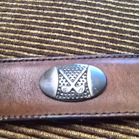 VINTAGE BROWN GENUINE LEATHER GOLF CONCHO BELT WOMENS SIZE L 33-37W SILVERTONE - Picture 5 of 9
